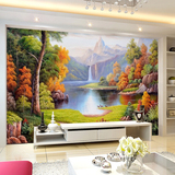 无缝客厅大型壁画电视背景墙纸3d立体无纺布壁纸欧式油画山水风景