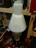 西洋古董古玩收藏品 英国老式全铜 台灯 白色玻璃罩 罕见油电两用