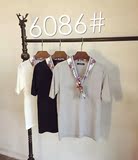 2016韩国代购夏季新款女装连丝巾名媛风冰丝针织衫韩版短袖T恤女