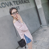 2016夏新款韩版宽松显瘦大圆领纯色中长款侧开叉莫代尔短袖T恤女