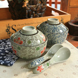 出口釉下彩陶瓷碗日式餐具zakka 和风勺子盖碗汤碗蒸碗甜品碗特价