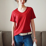 夏天女装大红色纯棉短袖t恤女 韩国夏季学生半截袖女宽松简约体恤