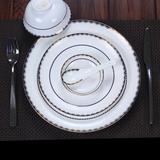碗套装唐山陶瓷餐具 56头浮雕骨瓷餐具套装 碗盘子碗碟套装特价