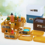 桌面塑料收纳盒透明磨砂办公桌书桌整理盒梳妆台化妆品收纳盒带盖