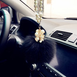 汽车挂件饰品珍珠镶钻高档狐狸大毛球车内用品后视镜装饰车载时尚