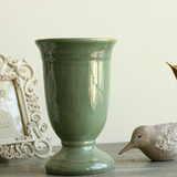 家居装饰品乔迁礼物 陶瓷花瓶花插花器 绿色大小号高脚陶瓷花瓶
