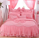 蕾丝四件套公主风1.5 1.8m床2.0m米床裙花边 纯棉被套粉色四件套