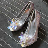 欧美灰姑娘水晶鞋繁星点缀摄影主题女鞋鱼嘴凉鞋奢美细跟高跟婚鞋