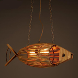 艺灯空间创意鱼形餐厅咖啡馆酒吧美式乡村复古编织竹艺个性吊灯