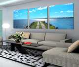 客厅三联壁画|现代风景装饰画|客厅沙发墙无框画|挂画壁画|大海