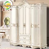 欧式衣柜实木卧室四门衣柜木质整体法式白色板式大衣柜