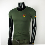 德军特战作训紧身排汗男短袖黑色德国军装V领弹力特种兵T恤V007
