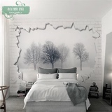 现代3d立体砖墙北欧风格树林背景墙壁纸    客厅沙发无缝大型壁画