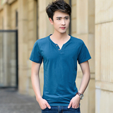 韩版长袖T恤男学生修身青少年男士春装V领打底衫男装衣服春季体恤