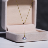 日本天然海水珍珠项链Akoya珍珠 18K金Y字形可调节高端极强光正圆