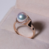 日本Akoya天然海水珍珠戒指18K玫瑰金 镶嵌进口锆石 珠宝指环正品