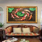 纯手绘油画风水九鱼图客厅沙发背景墙挂画现代欧式中式鲤鱼装饰画