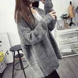 韩国代购2016秋装宽松大码纯色粗线中长款毛衣针织衫开衫外套女潮