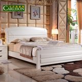 实木床白色 1.8米双人大床1.5m储物高箱橡木家具现代简约田园婚床