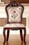 欧式象牙白实木餐椅美式奢华真皮布艺软包椅子美式橡木雕花化妆凳