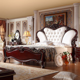 美式实木床欧式真皮床新古典双人床1.8米结婚床奢华雕花家具包邮