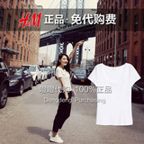 HM H&M女装专柜代购 高圆圆同款白色修身短袖圆领T恤0306307
