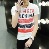 夏季青少年短袖T恤男士打底衫韩版修身上衣V领针织衫中学生体恤