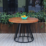 美式复古铁艺餐桌椅组合简约咖啡餐厅实木桌4-6人圆桌咖啡桌特价