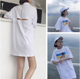 女装夏季2016韩版后背镂空字母中长款宽松显瘦短袖棉T恤学生上衣