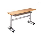 移动长条桌简易双层带书架培训桌带轮子会议台折叠多功能会议桌