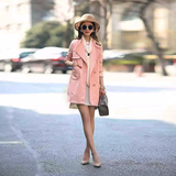 欧洲站2016春装新款欧货正品 时尚修身粉色七分袖大牌风衣外套女