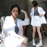 韩国东大门 复古帅气棉麻西装领外套+高腰包臀半身裙时尚两件套装