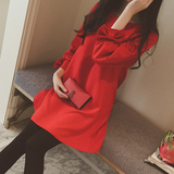 秋冬季新款修身长袖红色春秋季雪纺连衣裙女装韩版中长款打底裙子