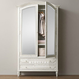 新款美式实木橡木衣柜 白色做旧简约宜家卧室家具 欧式儿童房衣柜