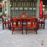 老挝大红酸枝茶桌茶台六件套 交趾黄檀明清古典实木休闲桌餐桌