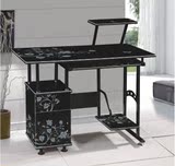 时尚白底黑花黑底白花板式钢琴烤漆面带抽柜家用台式钢架电脑桌