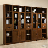 现代中式纯全实木家具黄金胡桃木书柜储物橱带玻璃门自由组合特价