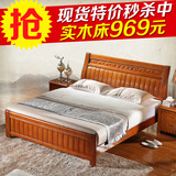 实木床 全实木双人床 现代中式家具床1.5/1.8米储物高箱床 橡木床
