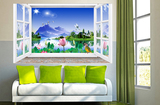 3d立体山水风景画假窗户墙贴卧室客厅房间背景墙贴纸墙壁贴画装饰