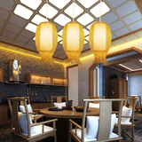 新中式竹编小吊灯创意6头三头餐吊灯东南亚风格鱼形艺术餐厅灯具