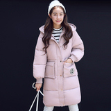 2016韩版冬装加厚外套 宽松连帽面包羽绒棉服学生中长款棉衣女潮