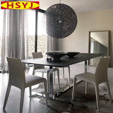 实木金属餐桌6人现代简约不锈钢餐台餐厅餐桌椅组合 钢化玻璃桌子