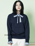韩国代购 BLANK 设计师品牌 16春 拼接条纹衬衫袖口连帽卫衣 3色