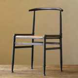 美式LOFT铁艺实木复古水管椅子咖啡厅酒吧单人餐椅办公做旧椅简约