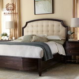 出口外贸美式乡村实木双人床1.8米 欧式布艺软靠原木床高靠背婚床