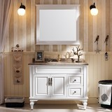 简约美式乡村经典白色大理石台面浴室柜组合橡木实木落地柜组合