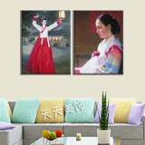 韩国美女装饰画油画人物家居无框画沙发背景板画韩式料理墙壁挂画