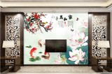中式立体壁画家和万事兴荷塘鱼趣客厅电视背景墙纸无缝素雅壁纸