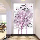 简约现代壁画紫色抽象树手绘3D玄关客厅走廊过道背景墙纸无缝壁纸