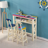 实木家用吧台桌椅地中海做旧彩色复古桌椅组合酒吧咖啡椅家庭餐桌